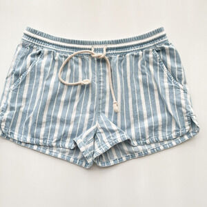 Aerie Cotton Pull On Drawstring Shorts Womens Small Blue White Stripe Summer